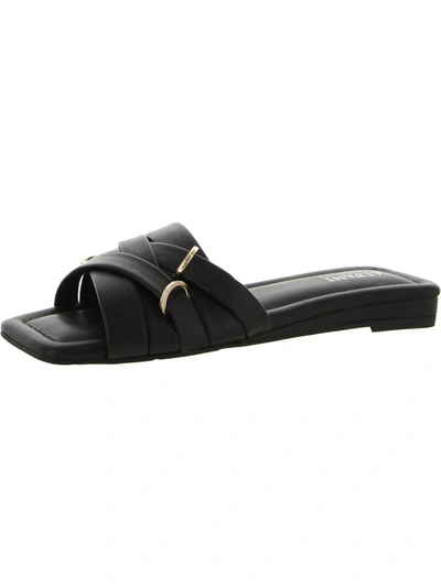 Shop Alfani Ivyy Womens Faux Leather Square Toe Slide Sandals In Black