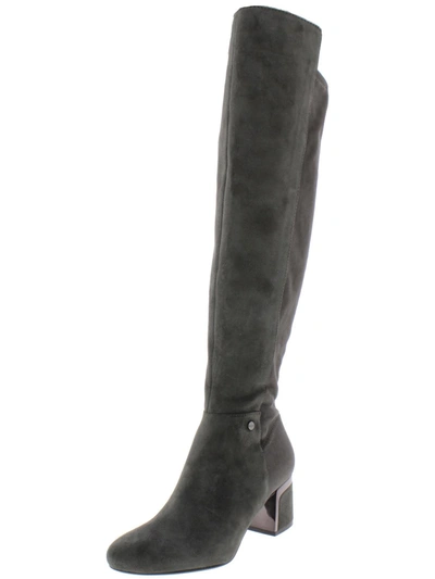 Shop Dkny Cora Womens Leather Block Heel Over-the-knee Boots In Grey
