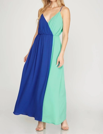 Shop She + Sky Color Block Maxi Dress In Multi In Blue