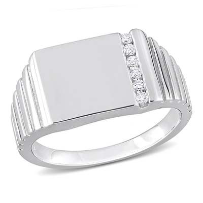Mimi & Max 1/10ct Tdw Diamond Men's Ring In Sterling Silver In Silver