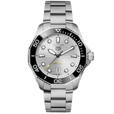 Shop Tag Heuer Men's Aquaracer Silver Dial Watch In Black