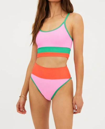 Shop Beach Riot Eva Bikini Top In Coral Beach Colorblock In Pink