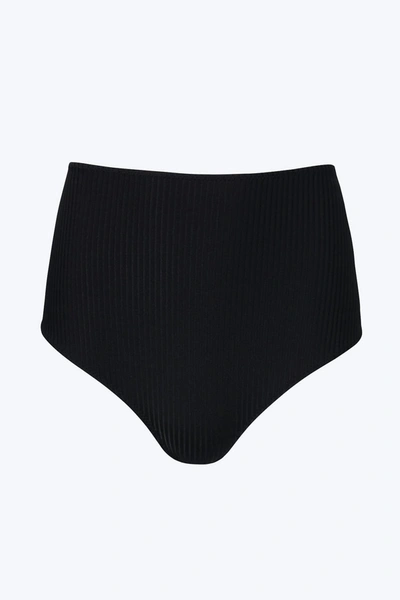 Shop Aniela Parys Mar High-waisted Ribbed Bikini Bottom In Black