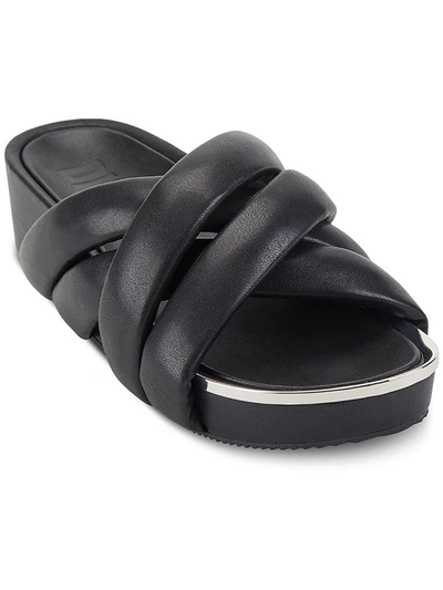 Shop Dkny Vienna Womens Faux Leather Slip On Wedge Heels In Black