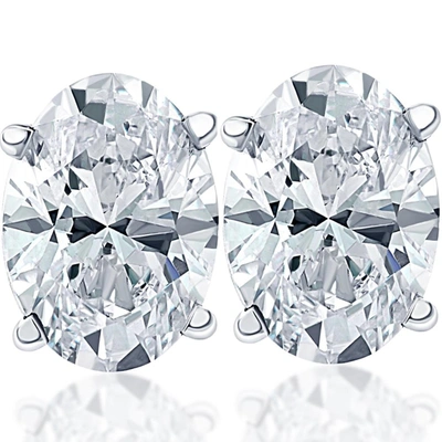 Pompeii3 1 1/2 Ct Lab Grown Oval Diamond Studs 14k White Gold Earrings In Multi