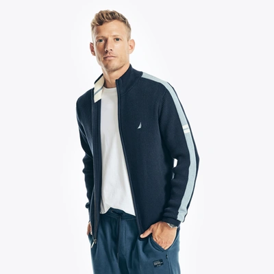 Shop Nautica Mens Mock-neck Full-zip Sweater In Blue
