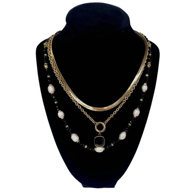 Pink Panache Women's 3 Layered Necklace In Black/pearl In Black