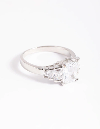 Shop Lovisa Rhodium Cubic Zirconia Princess Ring In Silver