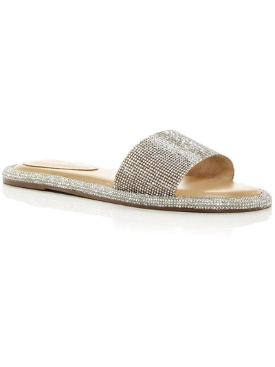 Shop Schutz Alcina Womens Leather Rhinestone Slide Sandals In Silver