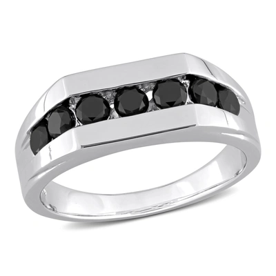 Shop Mimi & Max 1ct Tw Black Diamond Channel Set Men's Ring In Sterling Silver