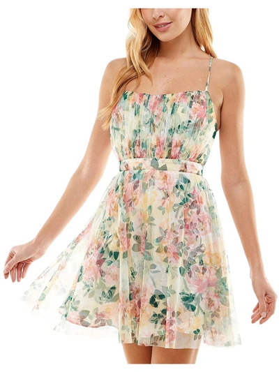 Shop City Studio Juniors Emma Womens Floral Mini Fit & Flare Dress In Multi