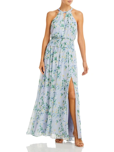 Shop Bcbgmaxazria Womens Floral Long Evening Dress In Blue