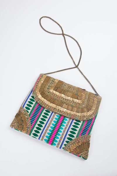 Shop Ethnique Maharani Handmade Clutch Cross-body Bag In Gold In Multi