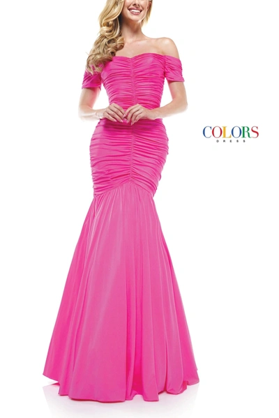 Shop Colors Dress Hot Pink Gown In Hot Pink