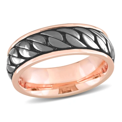 Mimi & Max Ribbed Design Men's Ring In Rose Plated Sterling Silver With Black Rhodium Plating In Silver