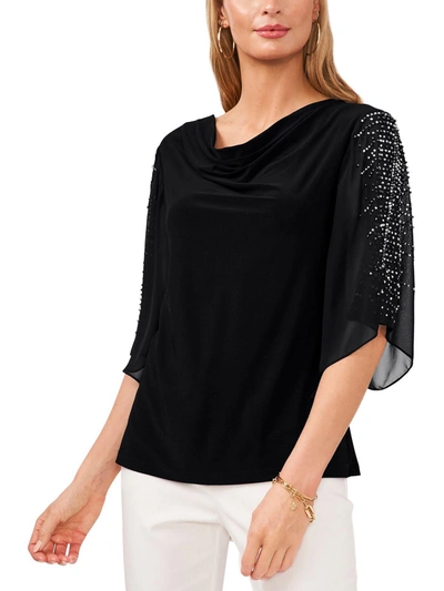 Shop Msk Petites Womens Embellished Cowl Neck Pullover Top In Black