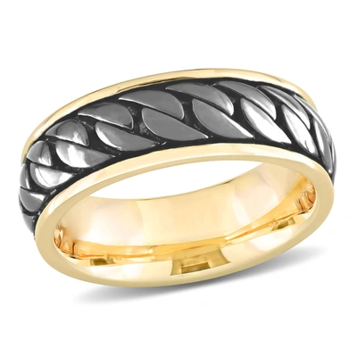 Shop Mimi & Max Ribbed Design Men's Ring In Yellow Plated Sterling Silver With Black Rhodium Plating