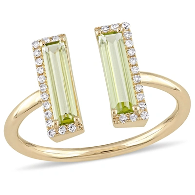 Mimi & Max 1ct Tgw Peridot And 1/10ct Tdw Diamond Open Ring In 14k Yellow Gold In Green