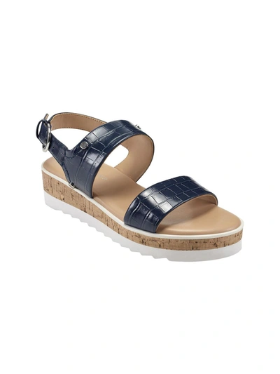 Shop Marc Fisher Gordy Womens Embossed Faux Leather Wedge Sandals In Blue