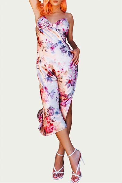 Shop Sukiso Floral Satin Bustier Slip Dress In Blush In Multi