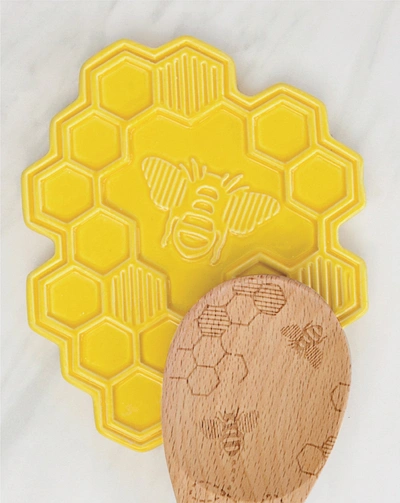 Talisman Designs Ceramic Spoon Rest, Honey Bee Collection, Yellow In Yellow