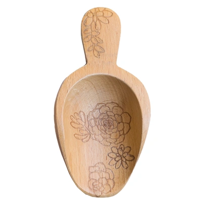 Shop Talisman Designs Laser Etched Beechwood Mini Scoop, Succulent Collection In Brown