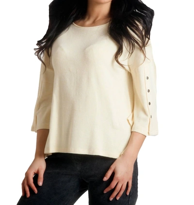 Shop French Kyss Adriana Kashmira 3/4 Button Sleeve Sweater In Yellow In Beige