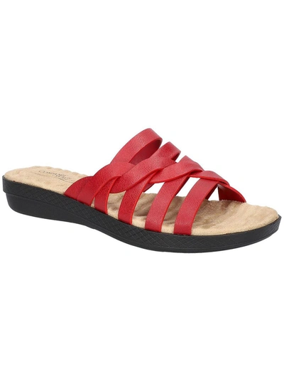 Shop Easy Street Sheri Womens Faux Leather Slip On Slide Sandals In Red