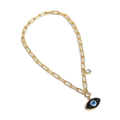 Shop Sohi Gold Plated Pattern Necklace In Blue