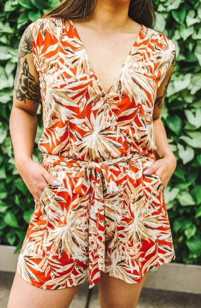 Shop Veronica M Donna Romper In Rust Palm Print In Multi