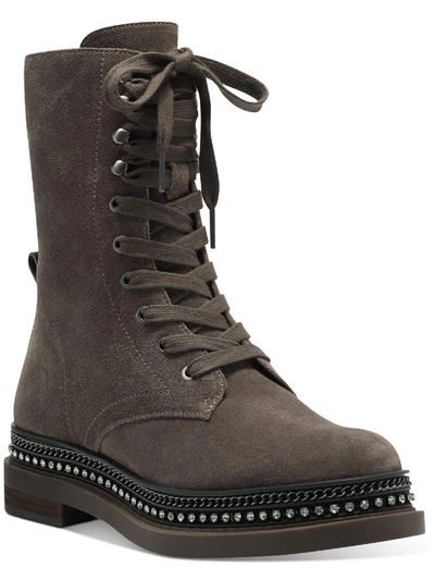 Shop Vince Camuto Branda Womens Rhinestone Embellished Combat & Lace-up Boots In Grey