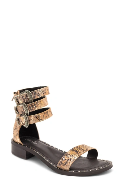Shop Golo Bahah Triple Ankle Strap Sandal In Mirror Wash Snake Natural In Multi