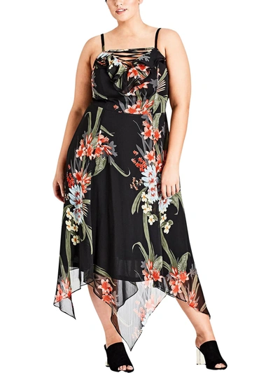 Shop City Chic Womens Floral Chiffon Maxi Dress In Black