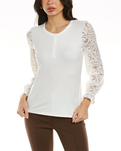 Shop Donna Karan Lace Sleeve Top In White