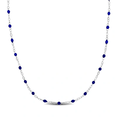 Mimi & Max Blue Enamel Bead Station Forzatina Brill Necklace In Sterling Silver - 18+1 In. In Blue
