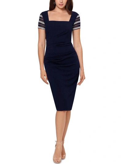 Shop Betsy & Adam Womens Illusion Midi Cocktail And Party Dress In Blue