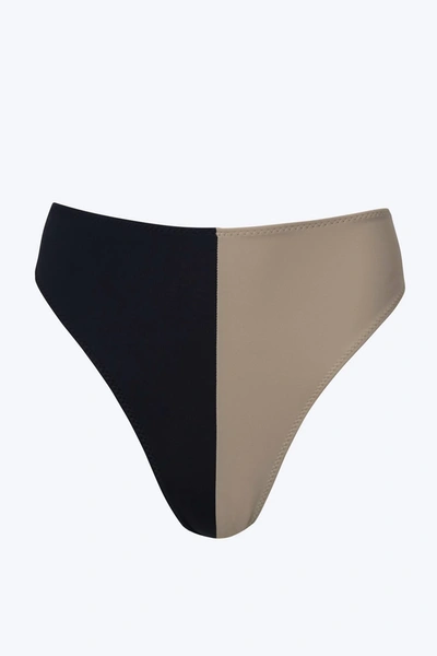 Shop Aniela Parys Olympus Two-tone High-leg Bikini Bottom In Stone/black In Grey