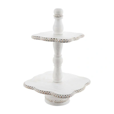 Shop Two's Company White Beaded Tiered Server