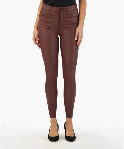 Shop Kut From The Kloth Connie Coated High Rise Fab Ab Ankle Skinny-raw Hem Jeans In Wine In Brown