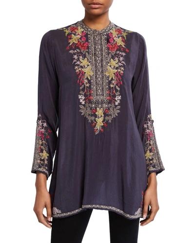 Johnny Was Lilianna Loose Fit Embroidered Tunic In Grey Onyx In Multi