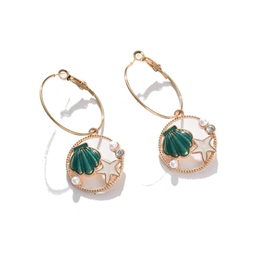 Shop Sohi Gold-toned Contemporary Hoop Earrings In Green