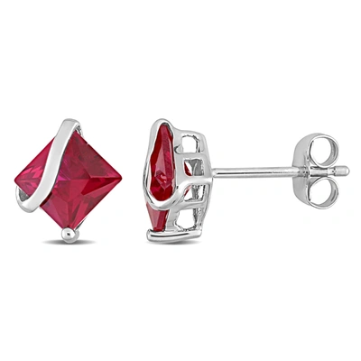 Mimi & Max 2 1/3ct' Tgw Square Cut Created Ruby Stud Earrings In 10k White Gold In Red