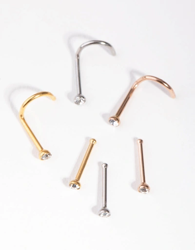 Lovisa Mixed Metals Diamante 6-pack Nose Studs In Silver