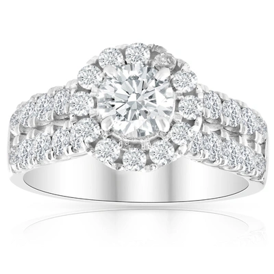 Shop Pompeii3 2 1/2 Ct Halo Round Diamond Double Row Engagement Ring 10k White Gold In Multi