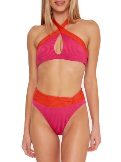 Shop Trina Turk Olympia Rib Crossover Bikini Top In Pink Peppercorn In Multi