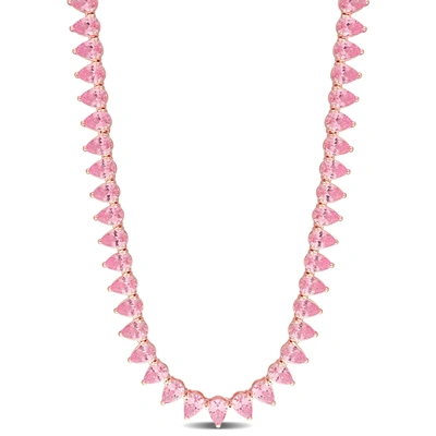 Mimi & Max 44 1/2 Ct Tgw Created Pink Sapphire Tennis Necklace In Rose Plated Sterling Silver In Pink