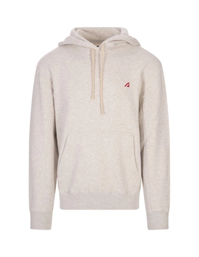 Shop Autry Melange Light Hoodie With Logo Patch In Grey