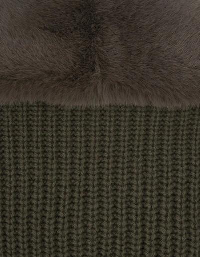 Shop Blumarine Military Maxi Cardigan With Faux Fur On Neckline In Green