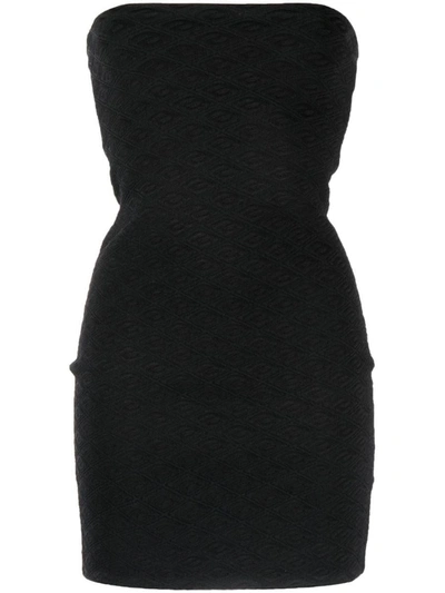 Shop Alexander Wang Skewed Logo Jacquard Strapless Mini Dress Clothing In Black