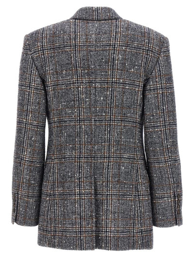 Brunello Cucinelli Double-breasted Checked Bouclé-tweed Blazer In Gray